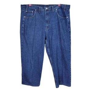 Full Blue Jeans Men Size 46 Fits 45X26 Wide Leg High Rise Cotton Denim Hemmed